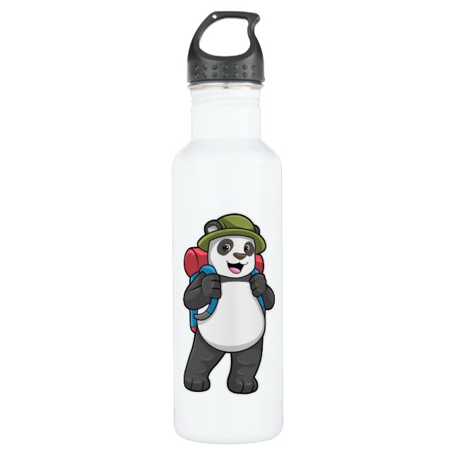 Botella De Agua Panda como excursionista con mochila (Anverso)