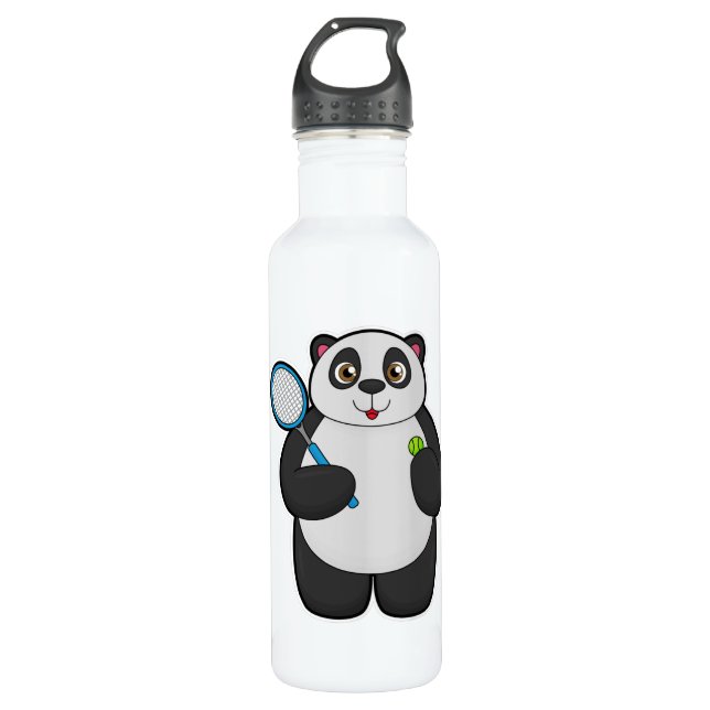 Botella De Agua Panda como jugador de tenis con raqueta de tenis (Anverso)
