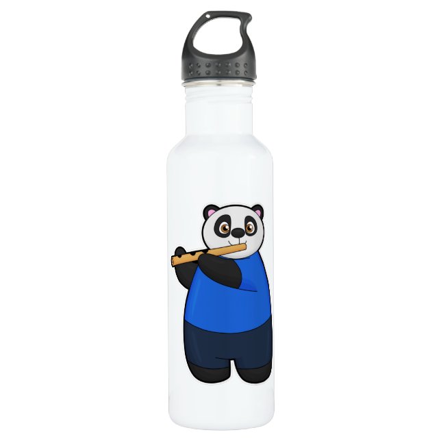 Botella De Agua Panda como músico con flauta (Anverso)