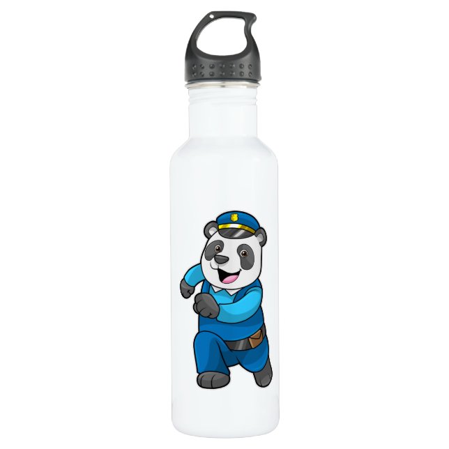 Botella De Agua Panda como oficial de policía con gorra de policía (Anverso)