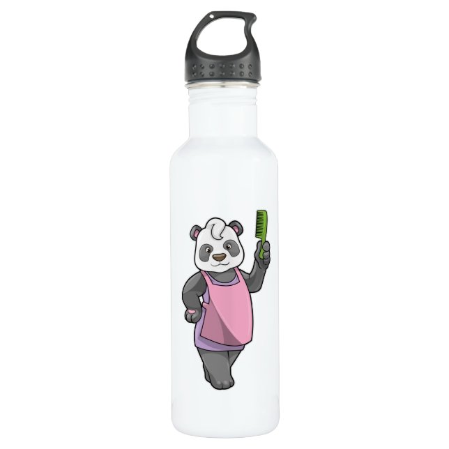 Botella De Agua Panda como peluquero con comb (Anverso)