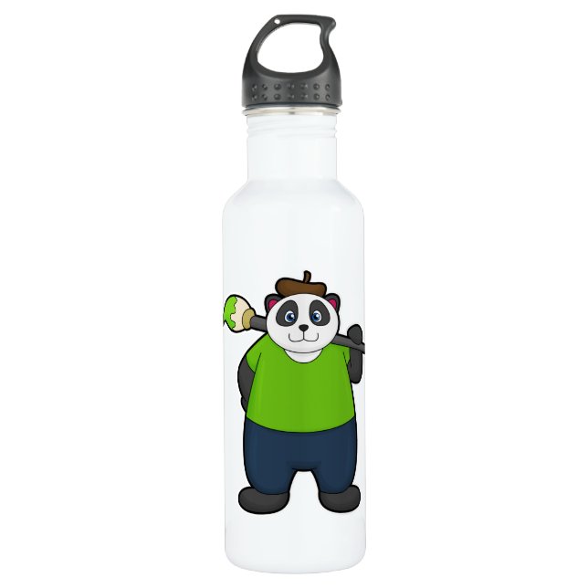 Botella De Agua Panda como pintador con pincel (Anverso)