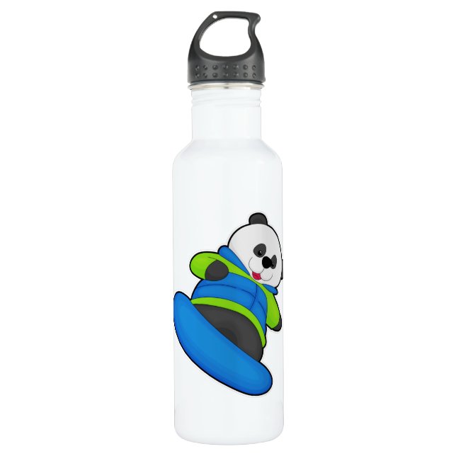 Botella De Agua Panda como snowboard con snowboard (Anverso)