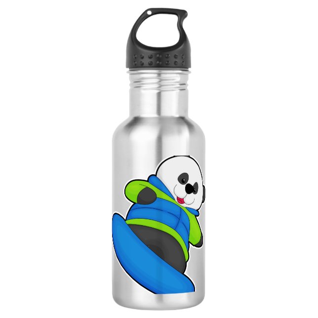 Botella De Agua Panda como snowboard con snowboard (Anverso)