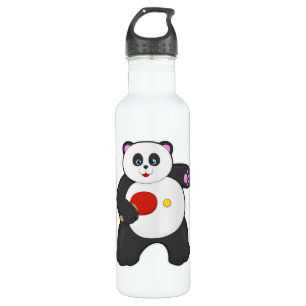 Botella De Agua Panda en ping pong con raqueta de tenis de mesa