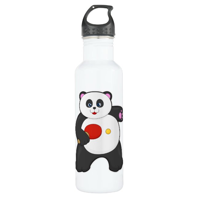 Botella De Agua Panda en ping pong con raqueta de tenis de mesa (Anverso)