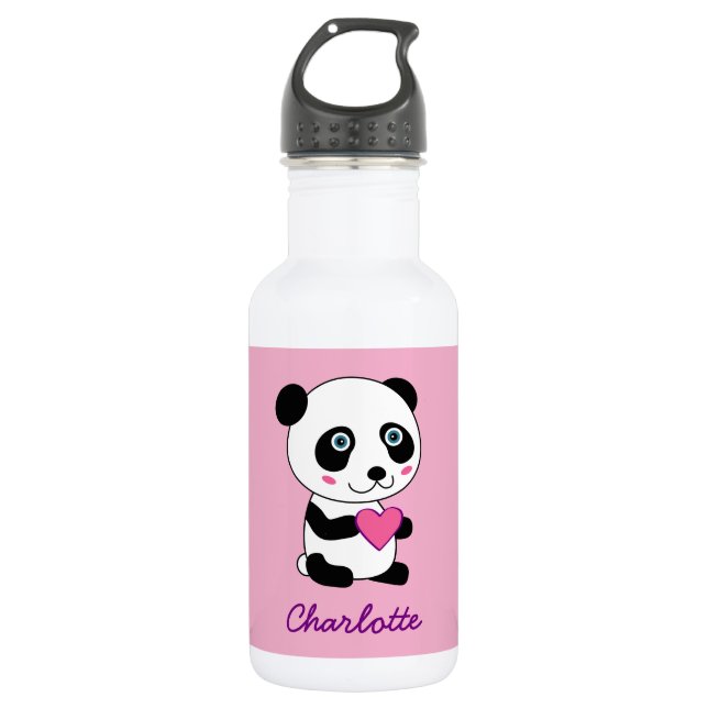 Botella De Agua Panda linda con un personalizable rosado del (Anverso)