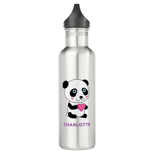 Botella De Agua Panda lindo con un corazón rosado + nombre (Izquierda)