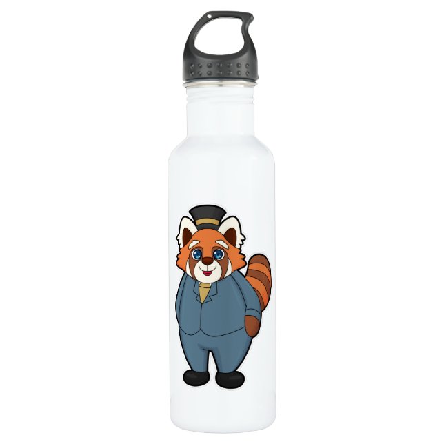Botella De Agua Panda Rojo como Novio con Sombrero (Anverso)