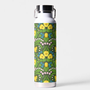 Botella De Agua Pansias amarillas, pájaros y mariposas