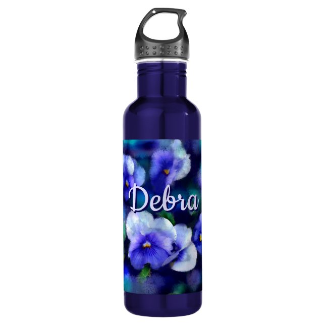 Botella De Agua Pansias azules Pansy Flor Floral personalizada (Anverso)