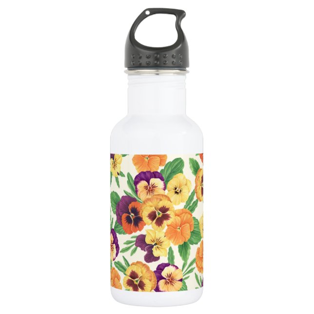 Botella De Agua Pansies en blanco roto (Anverso)