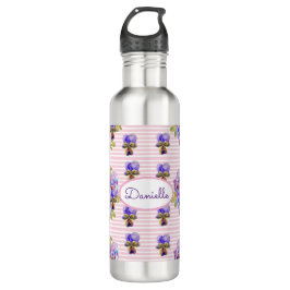 Botella De Agua Pansy Floral Viola Vintage Womans banda rosa