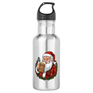Botella De Agua Papá Noel de Navidad sosteniendo un vaso de cervez