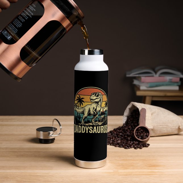 Botella De Agua Papa Trex Dinosaurio Daddysaurus Retro Día del Pad (Café (girado))