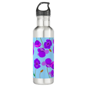 Botella De Agua Papaver Poppy Lilac sobre fondo pálido-azul