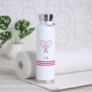 Botella De Agua Papelería de tenis Raqueta Monograma Rosa