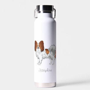 Botella De Agua Papillon Rojo Y Blanco Perro Lindo Con Nombre Pers