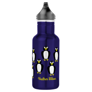 Botella de agua para niños pingüinos con nombre