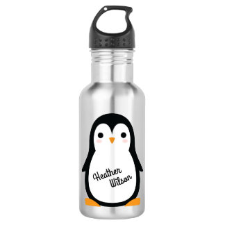 Botella de agua para niños pingüinos con nombre