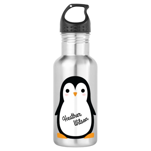 Botella de agua para niños pingüinos con nombre (Anverso)