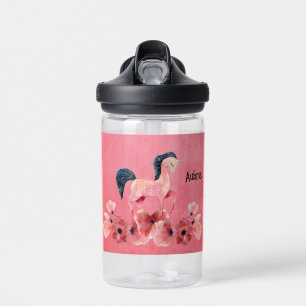 Botella de agua para niños rosa con unicornio y fl