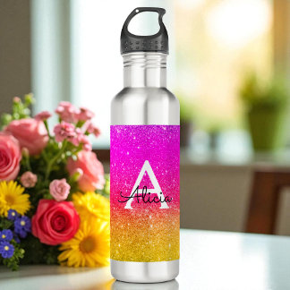 Botella De Agua Paracaídas de arco iris amarillo rosado