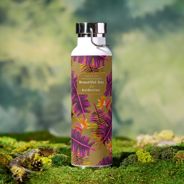 Botella De Agua Paraíso de Palma Amarillo Naranja (Al aire libre (girado))