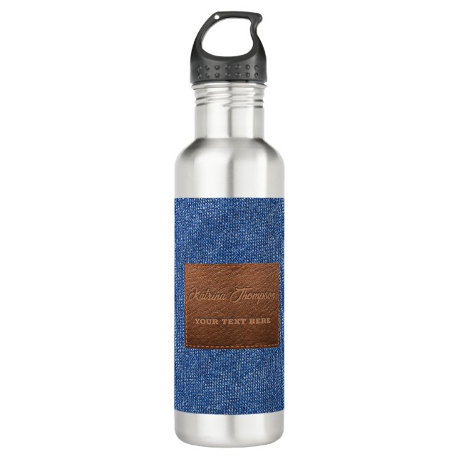 Botella De Agua Parche moderno de cuero textil de denim azul oscur (Anverso)