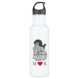 Botella De Agua Pareja de Angel Cute Vintage Black Cherub