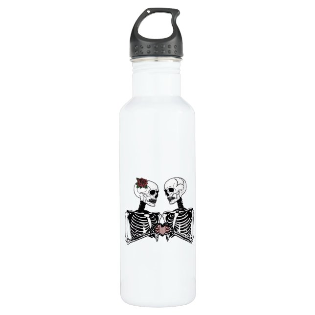 Botella De Agua Pareja De Esqueleto Romántico - Gótico Con Manos D (Anverso)