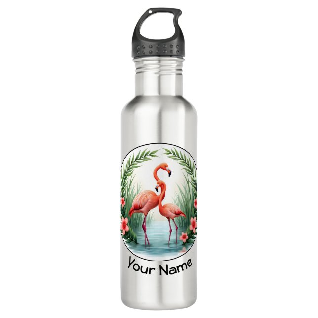 Botella De Agua Pareja Flamingo (Anverso)