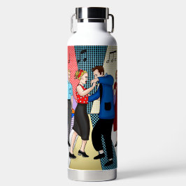 Botella De Agua Pareja nostálgica retro de los años 1950 bailando