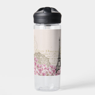 Botella De Agua París Francia Viajes Torre Eiffel con flores Rosas