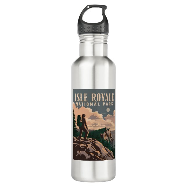 Botella De Agua Parque nacional Isle Royale Backpacking Travel Art (Anverso)