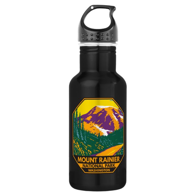 Botella De Agua Parque nacional Monte Rainier Retro de Washington (Anverso)