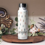 Botella De Agua Pastel Boho Gotas de lluvia Oro Azul Rosa Añadir n<br><div class="desc">Botella de agua Boho.</div>