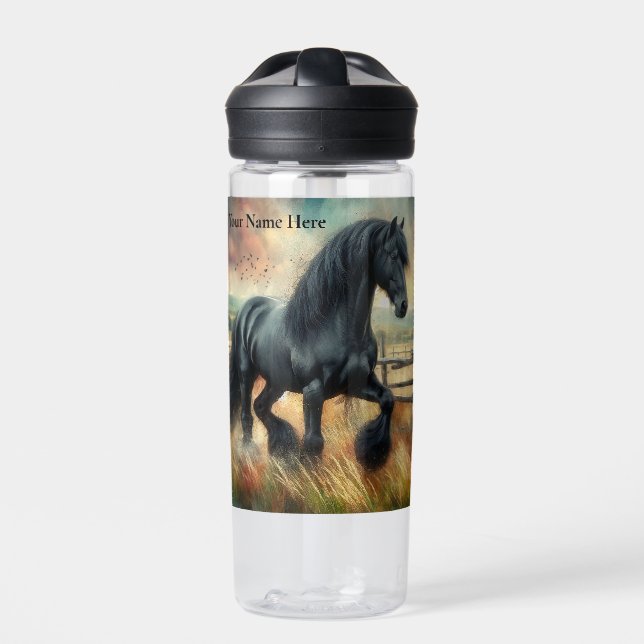 Botella De Agua Pastel de Caballo Negro Fresian Valla Rústica (Delante)