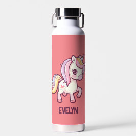Botella De Agua Pastel de unicornio adorable con nombre de niño