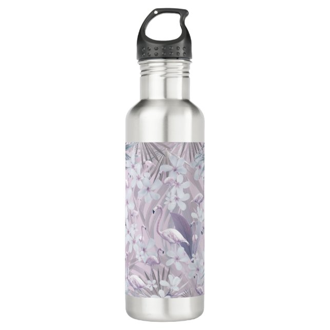 Botella De Agua Pastel Flamingo Jungle Amor por el arte #tropical (Anverso)
