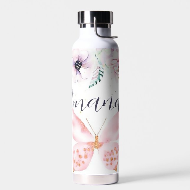 Botella De Agua Pastel floral y mariposa personalizada (Izquierdo)