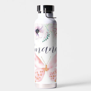 Botella De Agua Pastel floral y mariposa personalizado