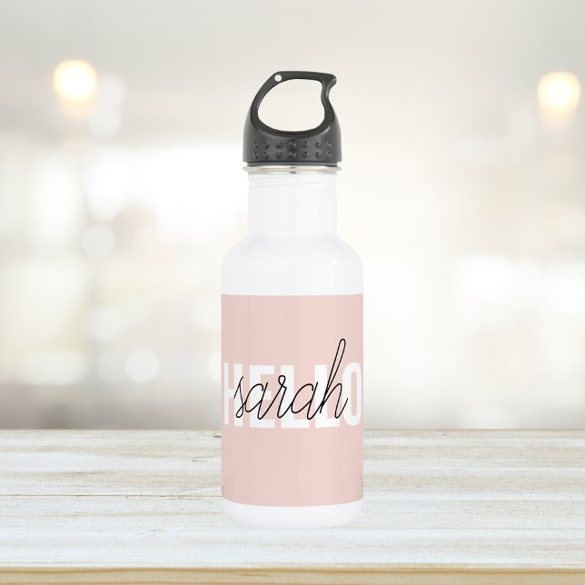 Botella De Agua Pastel Pink Hello Y You Name Moderno (Subido por el creador)