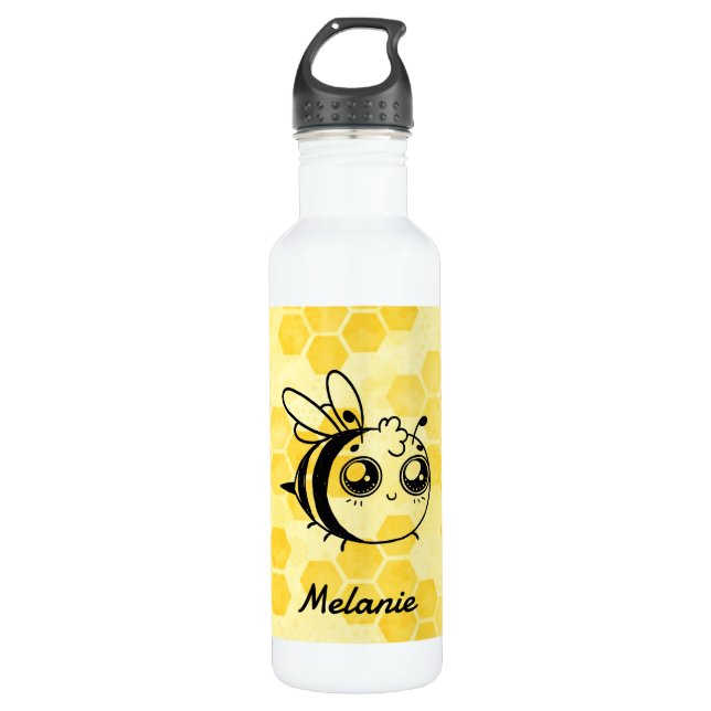 Botella De Agua Pastel Yellow Honeycomb Cute Bee Personalised (Anverso)