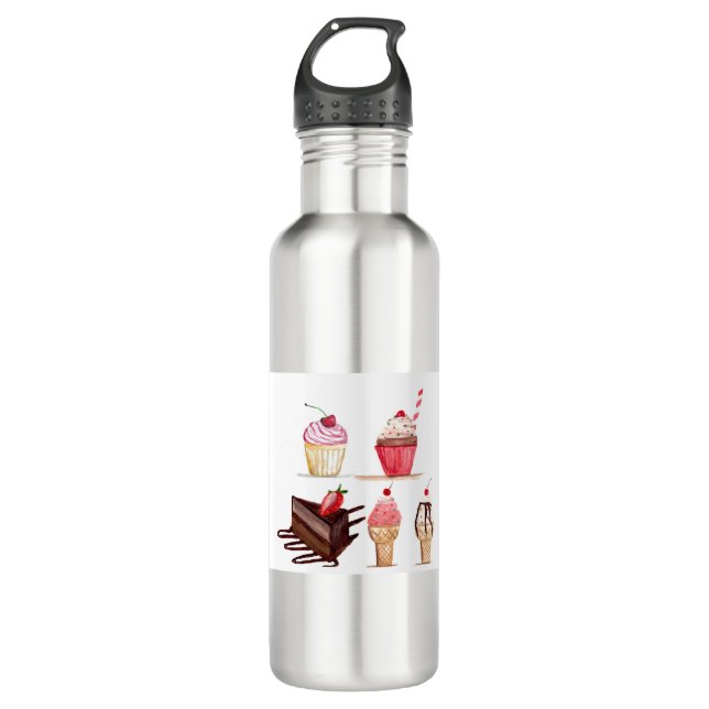 Botella De Agua Pasteles Acuarela Panadería Dulces Pastelería (Anverso)