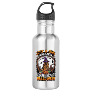 Botella De Agua Pastor Alemán Halloween Perro Bruja Sombrero Calab