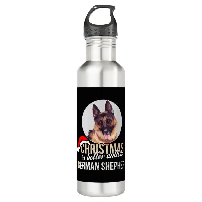 Botella De Agua Pastor alemán - Los Navidades son mejores con un a (Anverso)