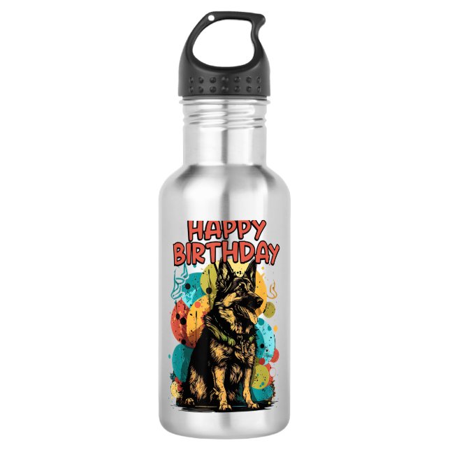 Botella De Agua Pastor Alemán Perro Pastor Feliz Cumpleaños Fiesta (Anverso)