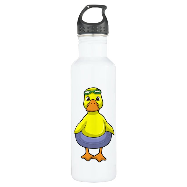 Botella De Agua Pato en Natación con anillo de natación (Anverso)