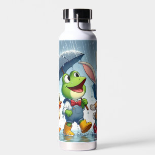 Botella De Agua Pato lindo, rana, conejito bajo la lluvia